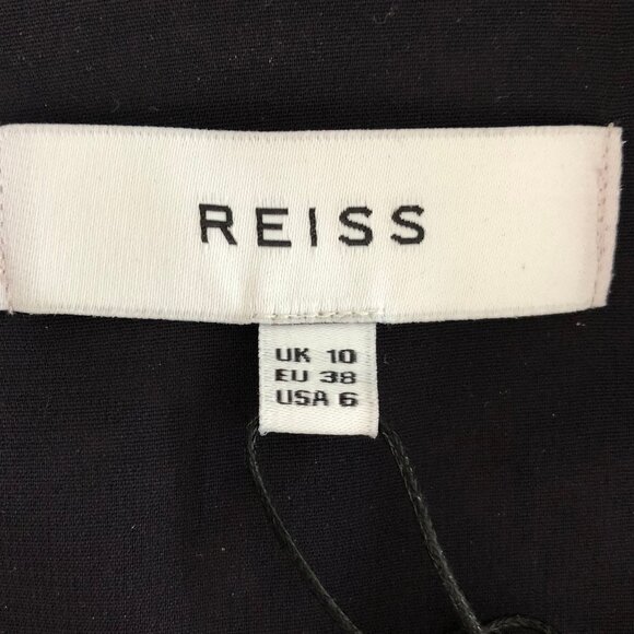 Reiss Esmerelda-Coco Moon Print Deep V Nk Mini Dress Navy Burnt Org Tan Sz 6 NWT - Picture 13 of 16